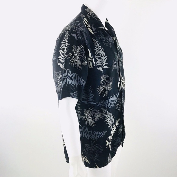 AFTCO Wyland Lionfish Floral Hawaiian Silk Shirt M - Picture 2 of 6